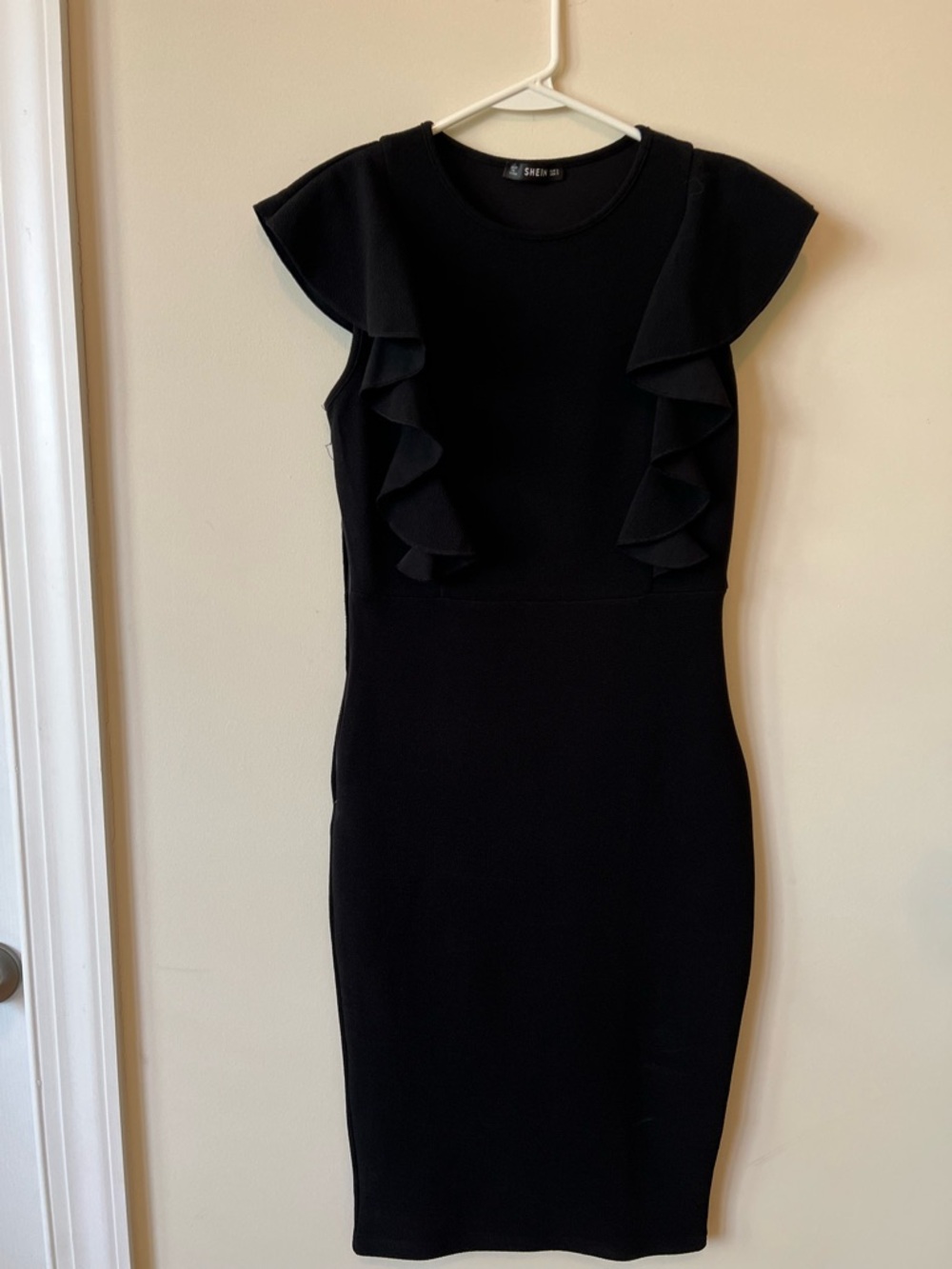 SHEIN Black Ruffle Midi Dress